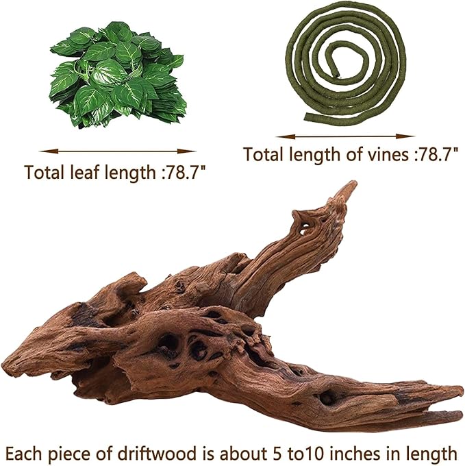 Hamiledyi Reptile Driftwood Decoration Natural Coral Driftwood Branches for Aquarium Reptiles Trunk Log Ornament Bendable Jungle Climbing Vines Decor for Bearded Dragon Lizad Amphibian Fish Tank