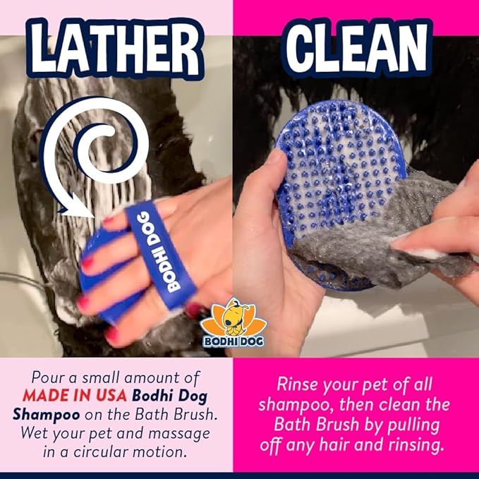 Bodhi Dog Shampoo Brush - Pet Grooming & Bath Supplies for Cats and Dog Bath Brush for Long & Short Hair - Premium Scrubber for Shower, Bathing & Massage - (One Pack, Pink)