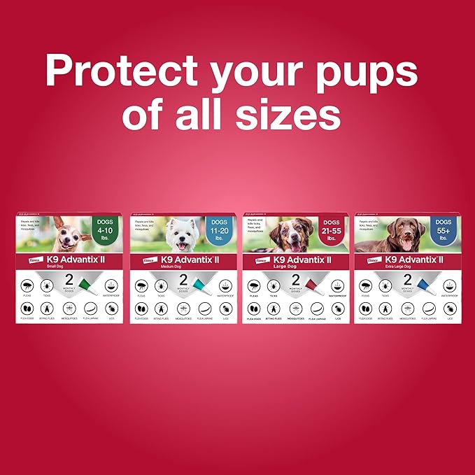 K9 Advantix II Medium Dog Vet-Recommended Flea, Tick & Mosquito Treatment & Prevention | Dogs 11-20 lbs. | 4-Mo Supply (Pack of 2)