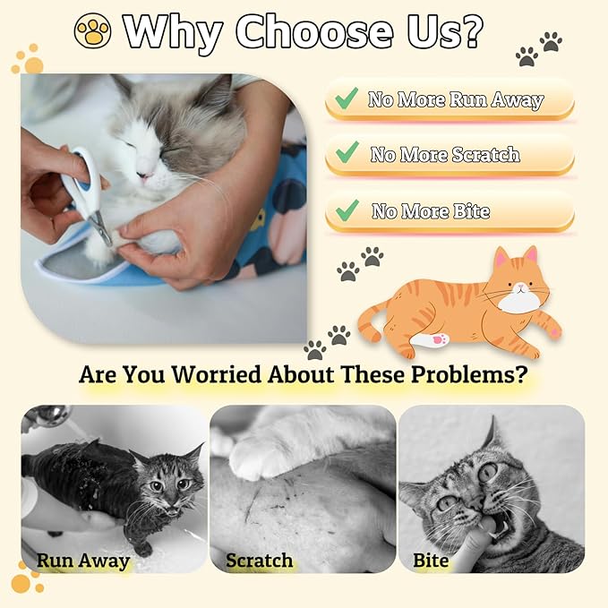 Cat Wrap for Grooming-Premium Cat Grooming Wrap Cat Restraint for Nail Clipping, Self-Adherent Soft Cat Blanket to Wrap Cat Anti-Scratch Anti-Escape Grooming Bag (Blue, XL(Within 17lbs))