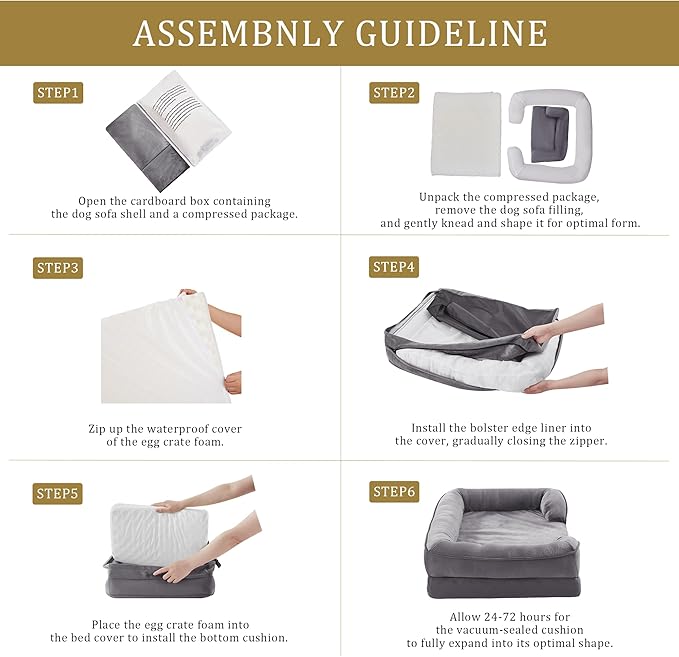 Bedfolks Orthopedic Dog Bed, Waterproof Dog Sofa Bed for Extra Large Dogs, Egg Foam Pet Couch Bed with Removable Washable Cover and Nonslip Bottom, Light Grey