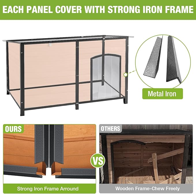 Aivituvin Dog House Outdoor 59" Extra Large Insulated Dog Kennel with Movable Insulation Liner,All-Around Iron Frame