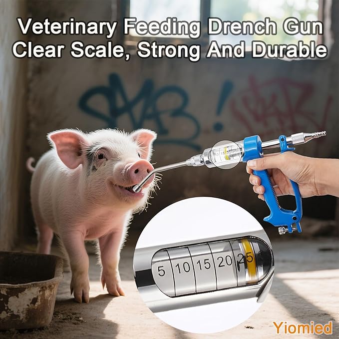 10ML Veterinary Metal Feeding Gun, Continuous Drench Gun Dosing Device Veterinary Adjustable Medicine Dispenser Husbandry Autonomous Feeding Tool, for Pig Cow, Sheep, Horse (Blue, 10ML No Bottle)