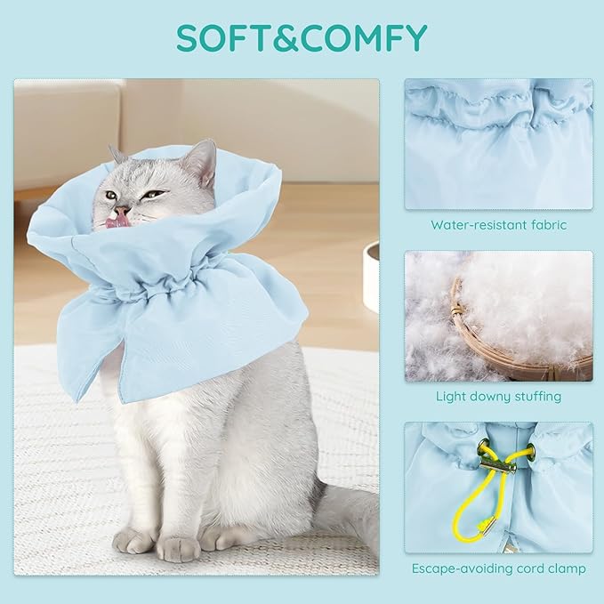 Cat Recovery Collar, Soft Adjustable Cat Cone Alternative, Lightweight Waterproof Fasteners Collars for Cats Kittens Puppies, After Surgery Stop Licking and Daily Use (Gray Blue, (Neck5.5-9.8"))
