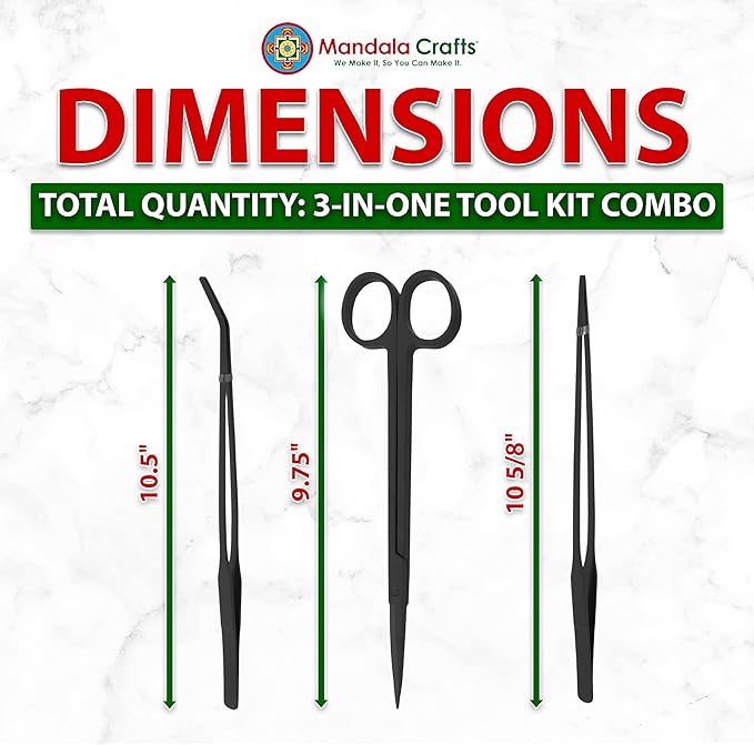 Mandala Crafts Black Stainless Steel Aquascaping Tools Kit – Aquarium Plant Tools with Tweezers and Scissors for Fish Tanks, Hospital Tanks, Goldfish Bowls, Aquariums, and Terrariums