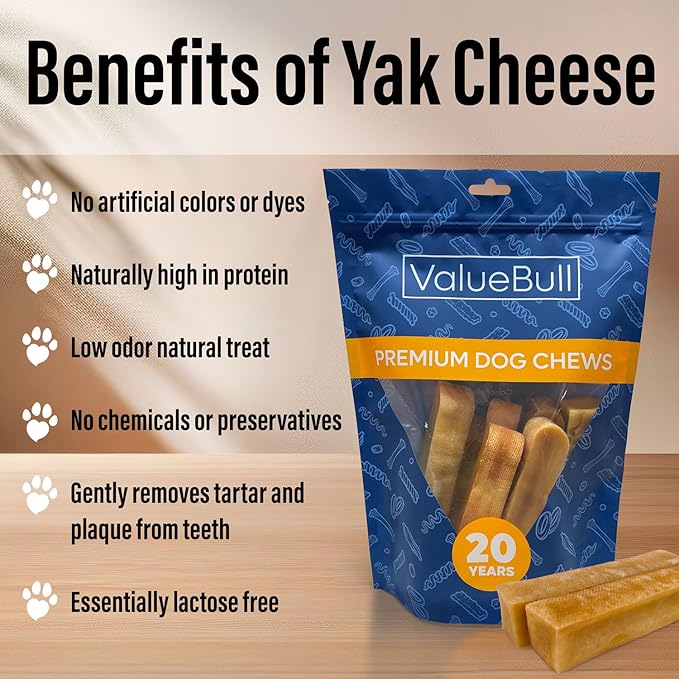 ValueBull Himalayan Yak Cheese Dog Chews, Medium, 50 ct Bulk Pack - Long Lasting for Aggressive Chewers, All Natural, Healthy & Safe, Low Odor Nepal Yak Milk Chews