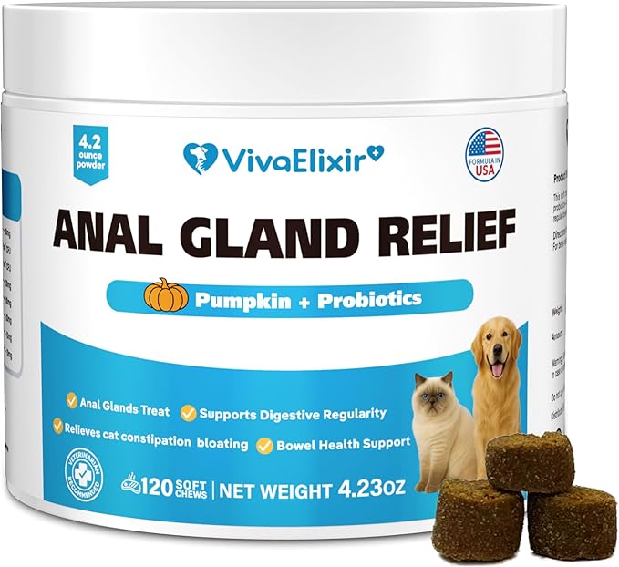 Cat Constipation Relief - Chewable Tablets - with Pumpkin, Psyllium Husk, Prebiotics & Probiotics - Supports Gut Hydration, Bowel Regularity & Immune Health - 120 Tablets