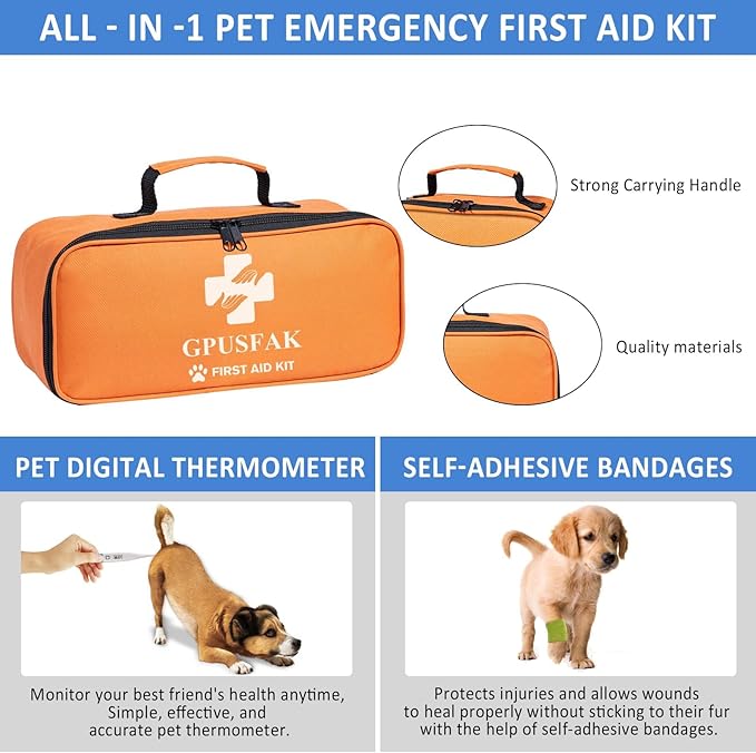 Dog First Aid Kit - Pet First Aid Kit for Dogs with Pooper Scooper First Aid Supplies for Home Camping Hiking Traveling Hunting and Sports