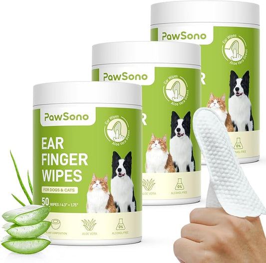Dog Ear Finger Wipes for Dogs & Cats, 150 Count