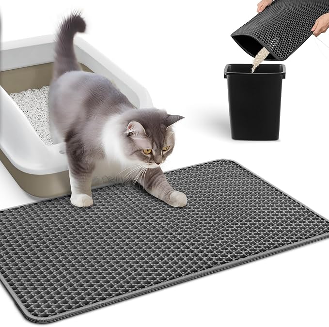 Cat Litter Mat - 23.2'' x 14.6'' Small Litter Trapping Mat, Easy to Clean Litter Box Mat, Waterproof, Urine-Proof, Non-Slip Kitty Litter Mats for Floor, Dark Gray