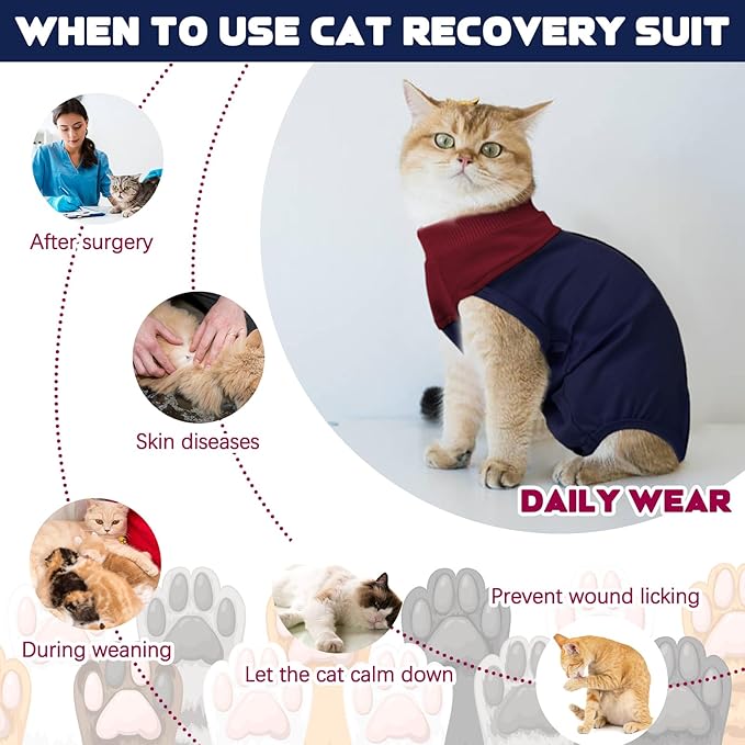 Cat Recovery Suit Female, Breathable Onesie After Surgery Female for Abdominal Wounds or Skin Diseases, Anti-Licking Full Body Cat Surgery Recovery Suit, E-Collar Alternative Wear