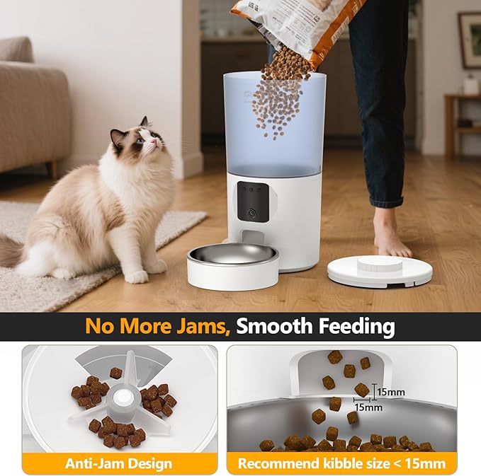 Automatic Cat Feeder with 1080P Camera, Two-Way Audio, APP Timed Auto Control Meals, 6L Dry Food Dispenser, 2.4G / 5G WiFi