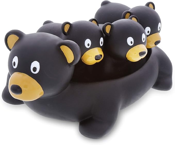 DolliBu Black Bear Animal Bath Toys - Family Animal Water Squirter for Kids, 4-Piece Kid and Baby Bathtub Toys, Fun Bath Time Children, Floating Bath Tub Decor, Rubber Animal Bath Toys, Squirt Toys