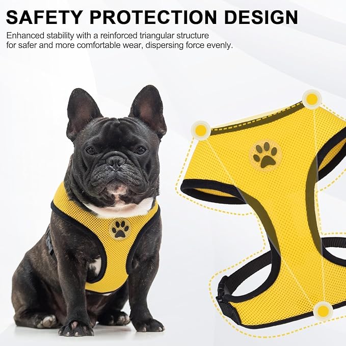 BINGPET No Pull Dog Harness,Soft Mesh Breathable All Weather Vest Harness,Safety Protection Design Durable Adjustable Step-in Easy Walk Dog Harness for Small Medium Large Dogs(Yellow,L)