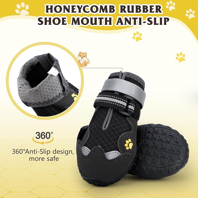 Dog Shoes for Large Medium Small Dog, Mesh Breathable Dog Shoes for Hot Pavement, Anti-Slip Dogs Boots Paw Protectors with Reflective for Outdoor Walking Indoor Hardfloors (Size 6)