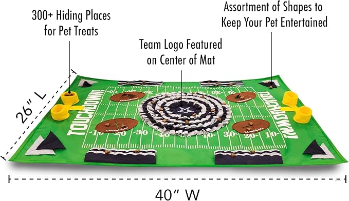 NFL Dallas Cowboys Dog Snuffle Mat – Interactive Pet Slow Feeder, Football Field Design Food Puzzle Toy for Dogs & Cats, Foraging Activity Mat for Smarter Feeding