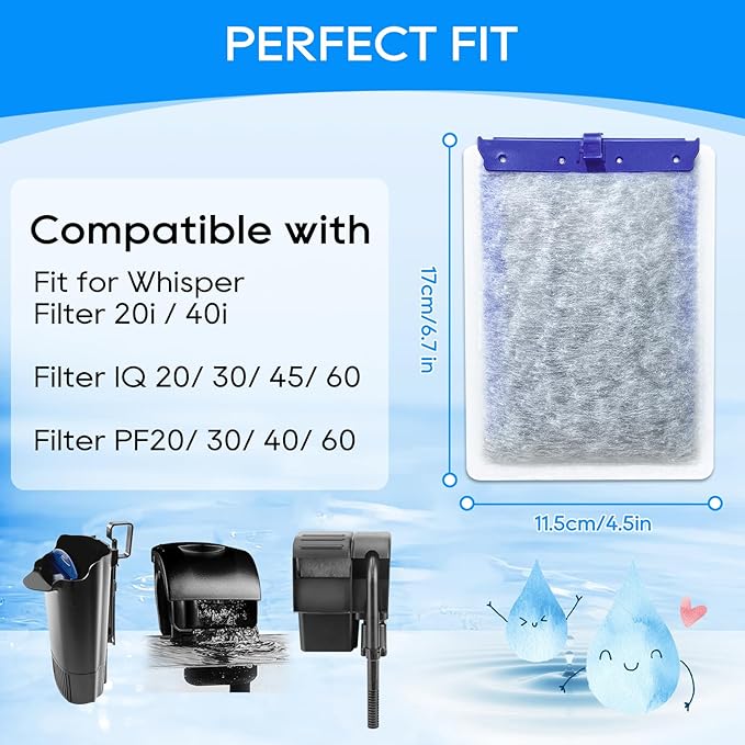 Large Aquarium Filter Cartridges Compatible with Tetra Whisper Bio Bag for Aquariums, Fish Tank Filter Large Fit for Tetra Whisper Filter 20i 40i/ IQ 20 30 45 60/ PF20 30 40 60, 8PCS Filters