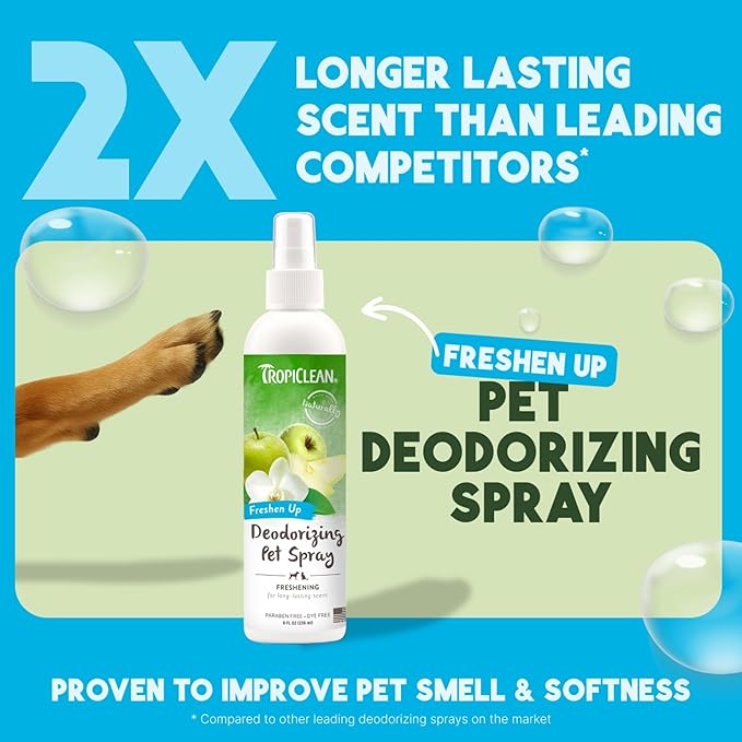 TropiClean Dog Perfume, Long Lasting Green Apple Cologne, Deodorizing Spray for Smelly Dogs, After Bath Detangling Spray with Vitamin E, Safe for Cats, 8oz.