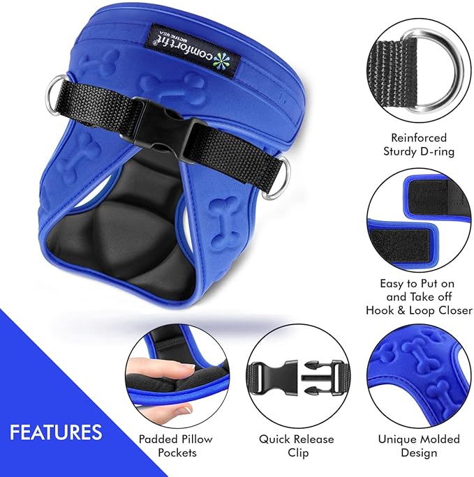 Comfort Fit Dog Harness No Pull with 2 Leash Clips Step in Harness for Small Sized Dogs Soft Padded Comfortable All Weather Dog Vest with Easy Control Adjustable Buckles for Dogs & Puppies – Blue XS