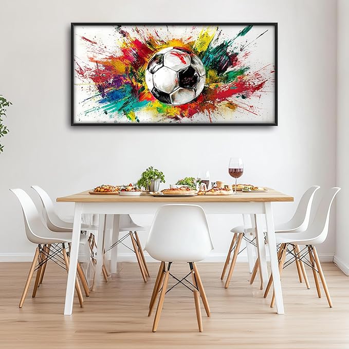 Extra Large Framed Soccer Wall Art,Oversized Colorful Graffiti Sport Ball Wall Decor Pictures for Living Room,Canvas Print Painting Modern Artwork Bedroom Office Bathroom Home Decor 60L x30W