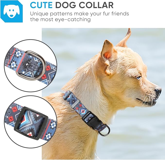 HEELE Dog Collar, Adjustable Soft Dog Collar for Small Medium Large Dogs,Floral Patterned Puppy Collars with Quick Release Buckle M Length 13.39''-20.87''