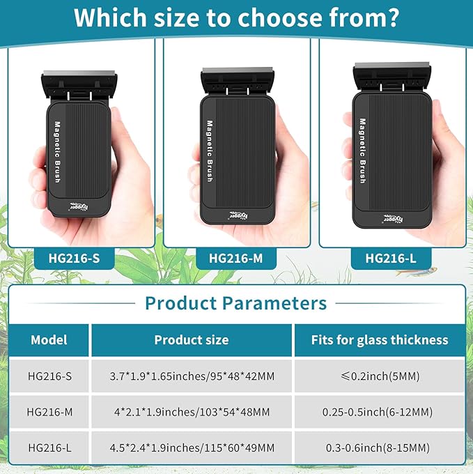 hygger Aquarium Magnet Glass Cleaner, Magnetic Fish Tank Cleaner with 2 Blades for Glass and Acrylic Aquariums, Aquarium Algae Scraper with Super Strong Magnet for Tank Thickness Up to 0.2 Inch (S)