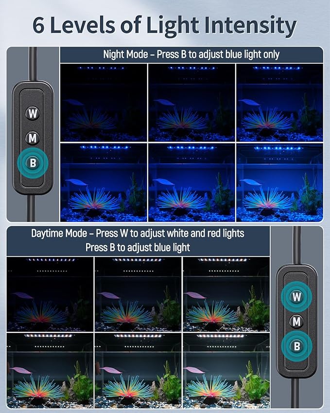 Pawfly 11W Aquarium LED Light for 12 to 18 Inch Fish Tanks Extendable Fish Tank Light with Full Spectrum Brilliant White Blue Red Lights with Daytime & Night Modes and Adjustable Brightness