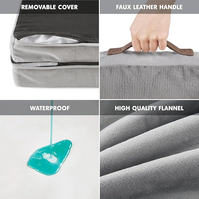 Friends Forever Orthopedic Dog Bed for Medium Dogs, Waterproof Memory Foam Dog Sofa Bed M with Removable Washable Cover, Ally Grey, 28x23x6.5