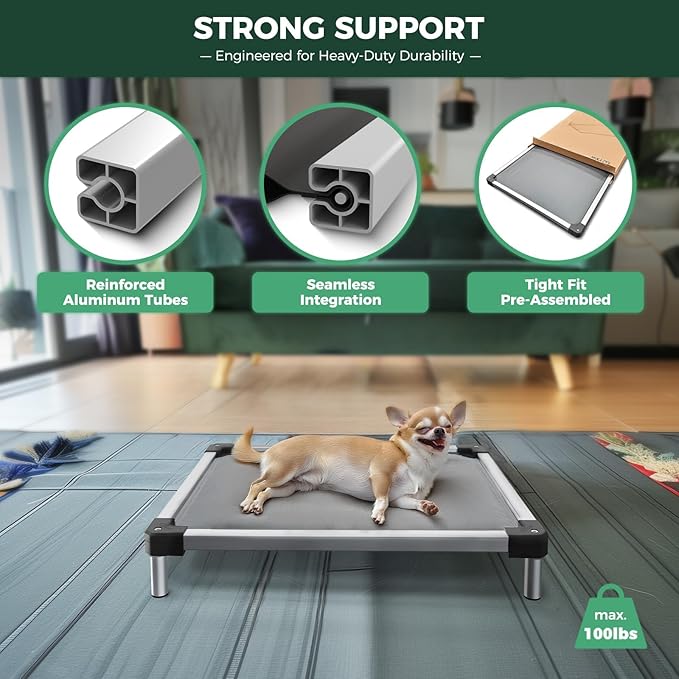 FXW TitanNest Chew-Proof Elevated Dog Bed, Raised Cot for Indoor/Outdoor/Camping Use, Durable & Washable Padded Pet Bed with Exclusive Cover for Extra-Small Dogs, 30.0" L x 22.0" W x 4.5" H, Gray
