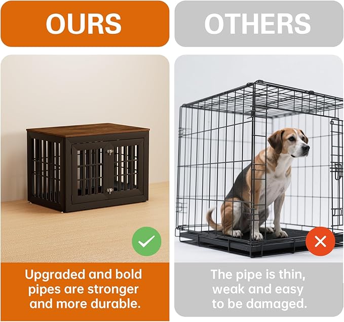 38" Heavy Duty Dog Crate Furniture for Small,Medium and Large Dogs,Rustic Wooden Dog Cage Kennel Indoor Furniture with Waterproof Top,Decorative Pet House Side End Table (Black & Wood)