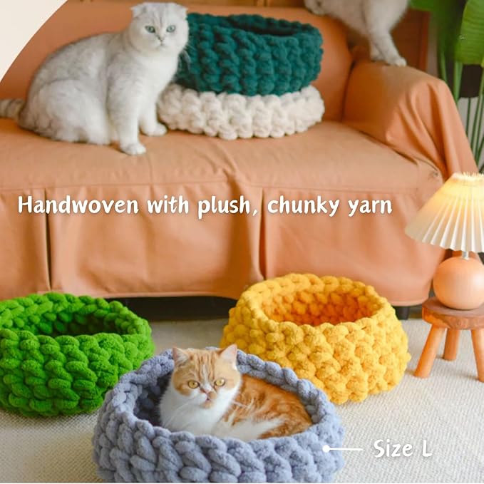 Cat Nest Bed – Premium Handwoven Washable Extra Soft Round Cave House for Indoor Kitten & Kitty, Small & Large (LGreen,Medium)