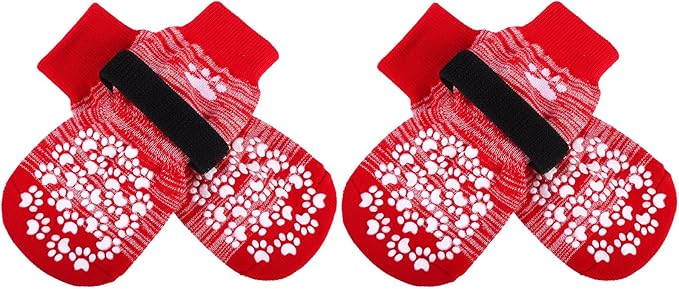EXPAWLORER Anti Slip Dog Socks to Prevent Licking Paws, Dog Shoes for Hot Pavement, Dog Booties for Small Medium Large Senior Dogs, Traction Control Boots & Paw Protectors for Hardwood Floors-Red