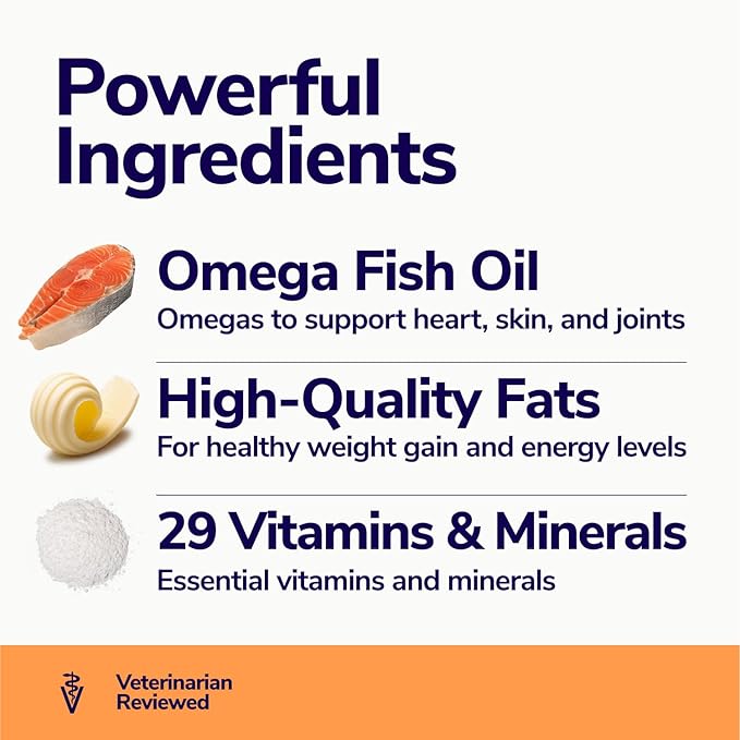 High-Calorie Weight Gainer for Dogs & Cats - Multivitamin Nutritional Supplement Gel, Omega Fish Oil, Calcium - Puppy, Senior, Prenatal Cat & Dog Vitamins, Supplements for Weight Gain