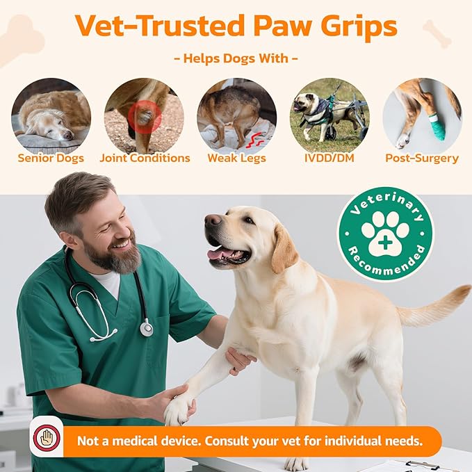 Anti Slip Dog Paw Protector Pads for Senior Dogs, Paw Pads for Dogs Traction, Disposable Self Adhesive Paw Grips for Old Dog on Slippery Hardwood Floor, Black 12 Sets (48pcs) S(4-10lbs)