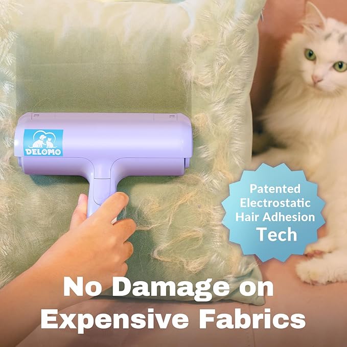 DELOMO Pet Hair Removal Tool, Pet Hair Remover - Lint Roller for Pet Hair - Cat and Dog Hair Remover for Couch, Furniture, Carpet, Car Seat, Reusable Lint Roller with Fur Bin, Pet Owner Essential