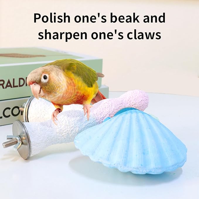 Bird Perches for Cage, Abrasive Surface High Calcium Mineral Parrot Perch Stand - Bird Nail File for Claw & Beak Health, Colorful Ceramic Bird Cage Accessories (Green, Coral)