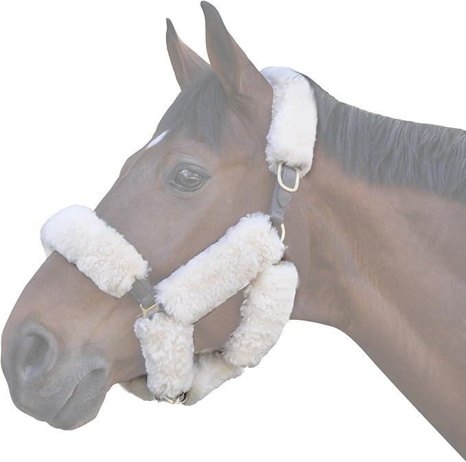 ECP Equine Comfort Products Merino Sheepskin Halter Fleece Set for Horses, 100% Natural Wool, Chafe Protection, Breathable Relief & Cushioned Comfort, Machine Washable, 9-Piece Set, White