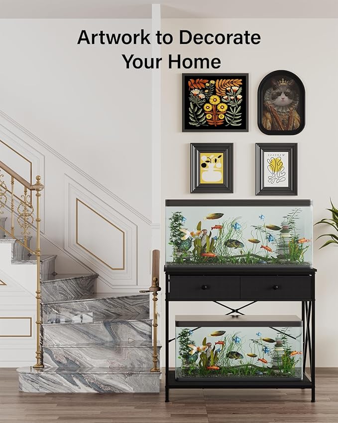 Fish Tank Stand 40 Gallon: Sturdy Aquarium Stand with Accessories Storage - Metal Fish Tank Table for 40-50 Gallon Reptile Breeder Turtle Terrarium - 35"X19.54" Weight Capacity 660 lbs