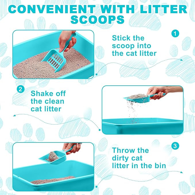 Amyhill 5 Pcs Open Cat Litter Box Kitten Litter Pan with 5 Scooper Medium Plastic Pet Tray Durable Nonstick Kitten Box for Indoor Pets Cats Rabbit Supply Easy to Clean, 14.6x10.6x3.4 Inch (Blue)