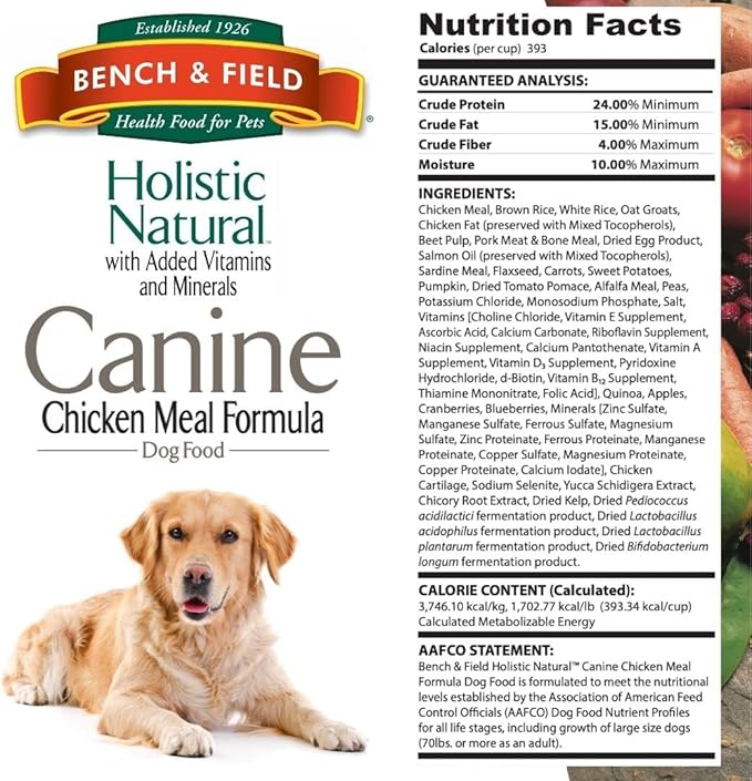Bench & Field Holistic Natural Adult Dry Dog Food, Chicken Meal and Brown Rice Recipe 6.6 lb Bags (Pack of 2)