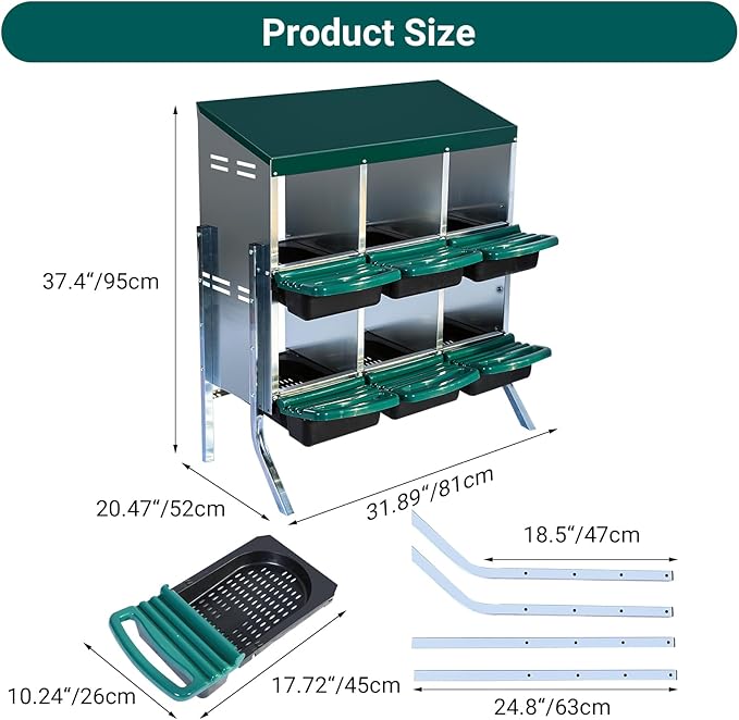 Chicken Nesting Box, 6 Hole 2 Layer Hen Nest Boxes with Legs, Roll Away Eggs Laying Boxes,Cleanable Pull Out Hen Roosting Boxes