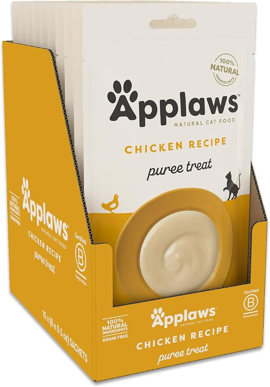 Applaws Lickable Cat Treats, Natural Grain-Free Purée, Limited Ingredient, Chicken Squeeze Up Cat Treats (60 x 0.5 oz Sachets)