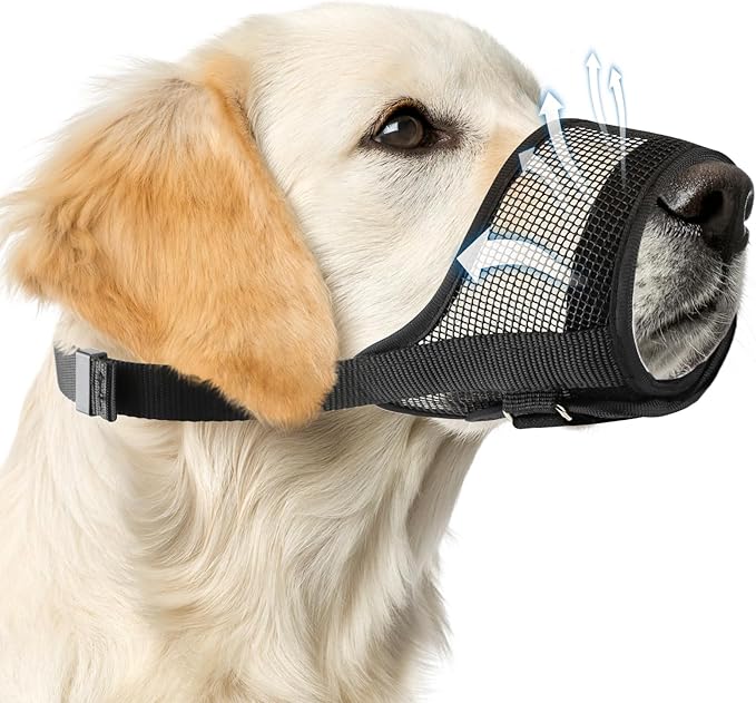 Dog Muzzle, Soft Mesh Muzzle for Medium Sized Dog Mouth Guard, Breathable Adjustable Muzzles to Prevent Biting, No Bark Muzzle for Dogs Allow Panting Drinking (Black, M)