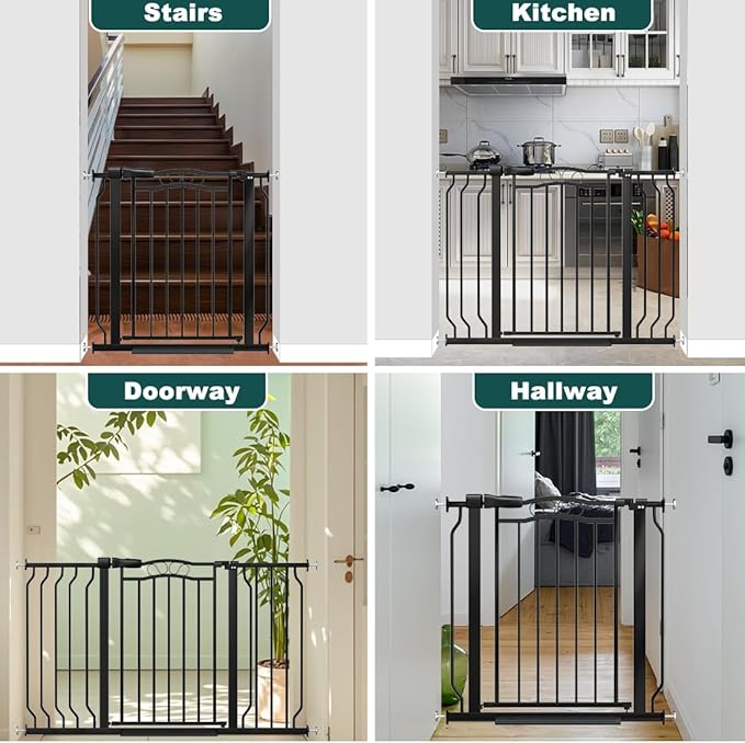 Baby Gate for Stairs 29.53"-53.1" Extra Wide, Pressure Mounted Dog Gate Indoor, Walk Thru Pet Gate for Cat Dog Child,Pet Gates for The House Doorway Black