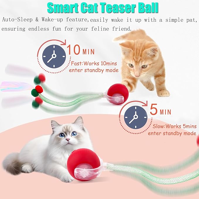 Speed 2.0 Tail Interactive Cat Toys for Indoor Cats, Chirping & Motion Activate Ca t Toy, Smart Kitten Rolling Ball Moving Ball Toys, Rechargeable Dog Cat Bal l for Enrichment Exercise (Grey)