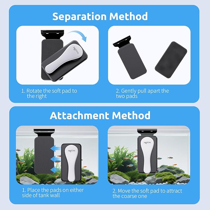 Magnetic Aquarium Glass Cleaner，Algae Scraper for Aquarium Fish Tank， Fish Tank Algae Clean Brush Dual-Sided Side Floating Aquarium Magnetic Brush (S)