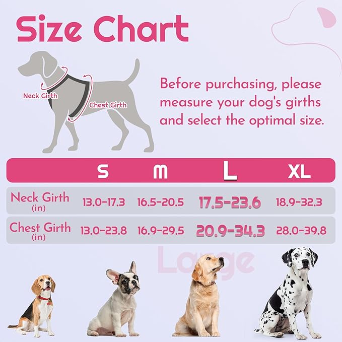 Eagloo Dog Harness for Large Dogs, Easy Wearing with 3 Buckles, Adjustable No Pull Pet Harness with 2 Rings for Walking, No Chock Reflective Soft Padded Vest with Control Handle, Pink & Black, L