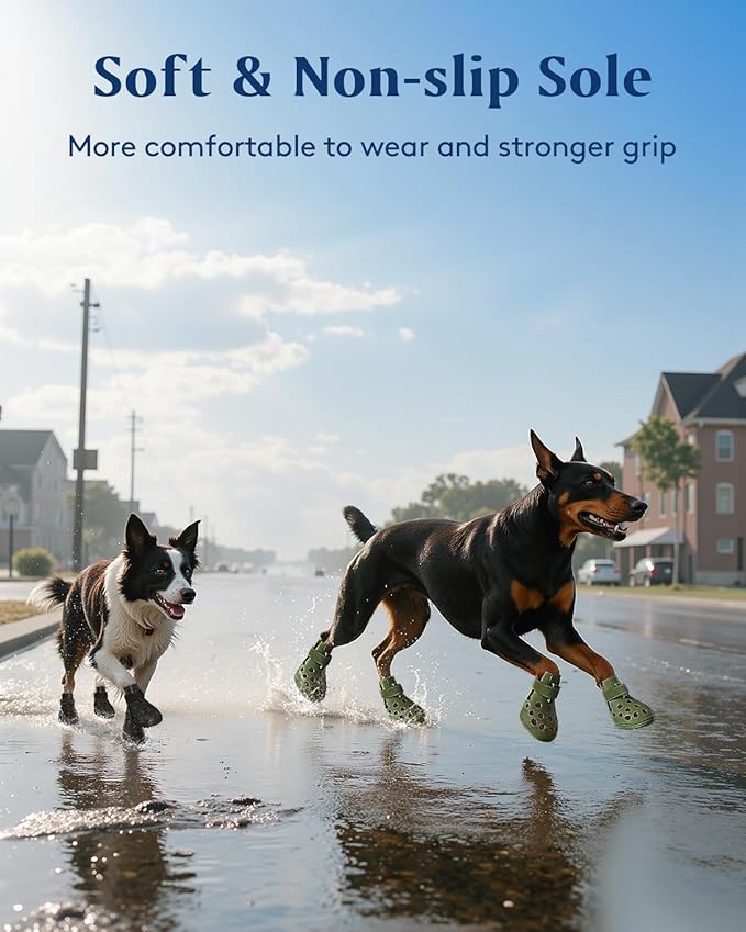 Dog Shoes for Hot Pavement, Breathable Dog Boots Paw Protectors with Adjustable Straps & Non-Slip Sole, Easy On & Off, Waterproof, Easy-Cleaning Silicone Outdoor Dog Booties for Beach and Snow