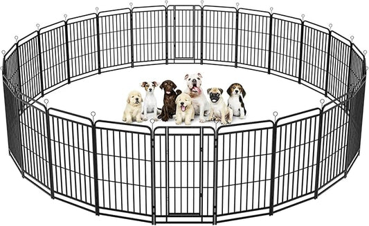 Dog Playpen Outdoor 24 Panels Heavy Duty Dog Fence 47" Height with Thick Pipe Anti-Rust with Doors Portable for RV Camping Yard, Total 54FT, 227 Sq.ft, Snowy Black
