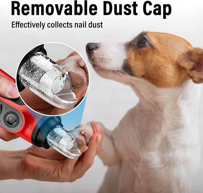 Casfuy Smart 6-Speed Dog Nail Grinder - 50% More Power Pet Nail Grinder with 2 LED Lights Quiet Rechargeable Electric Dog Nail Trimmers File Toenail Grinder for Large Medium Small Dogs & Cats (Red)